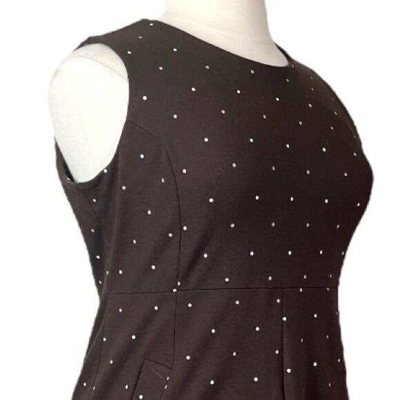 Lands’ End Dress Ponte Knit Sheath Sleeveless Brown White Polka Dot Women’s 16P - Picture 6 of 12